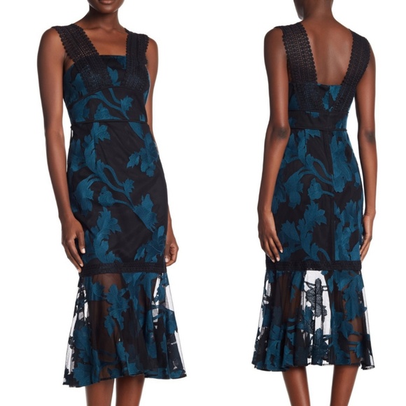 Tahari Dresses & Skirts - Tahari Embroidered Black Teal Mermaid Party Dress